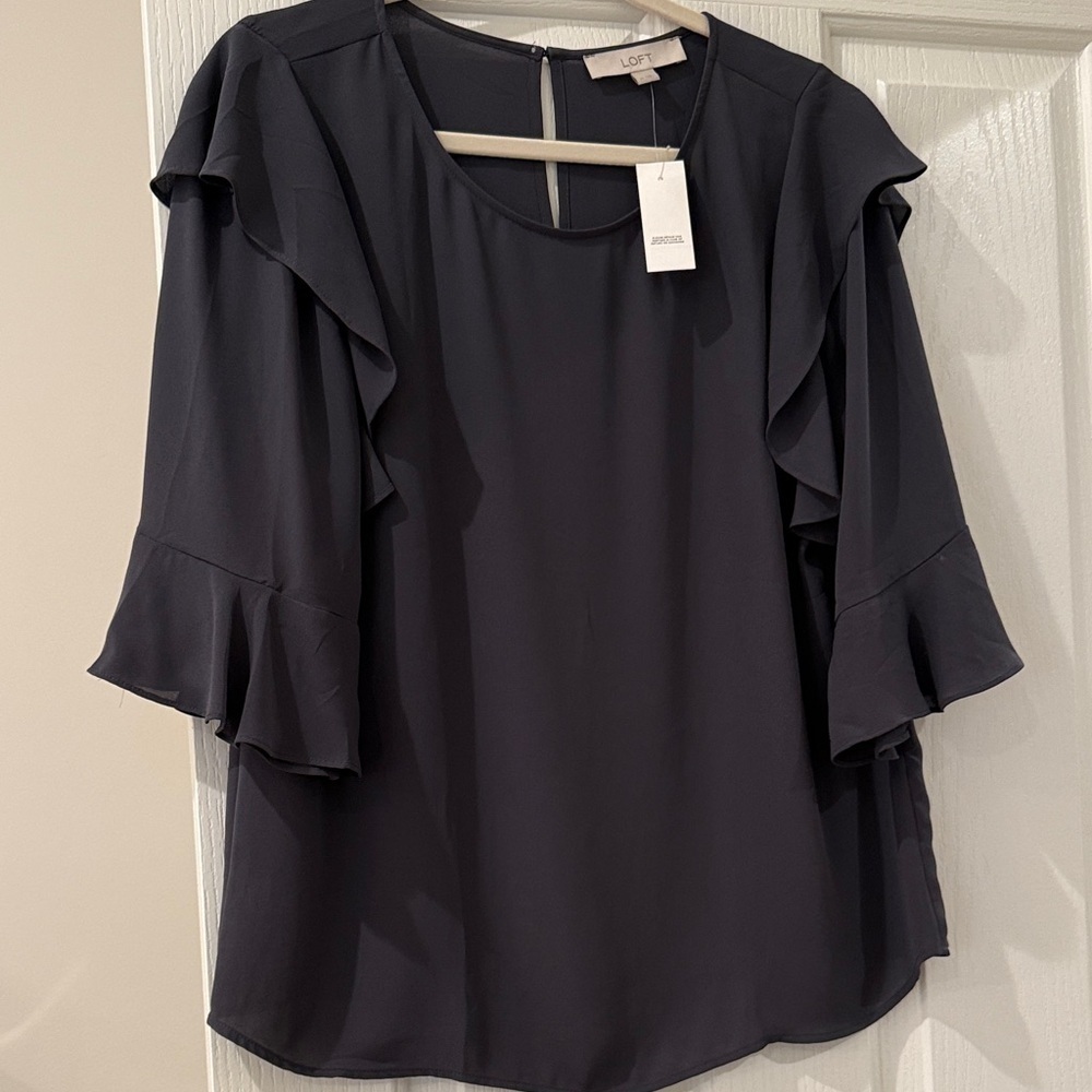 LOFT Women's Elegant Black Ruffle Blouse